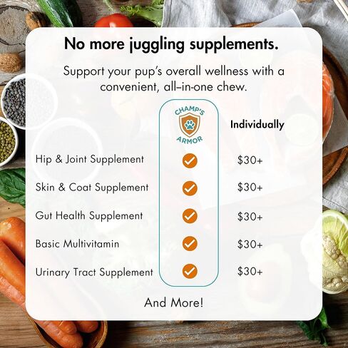 Dog Multivitamin 10-in-1 with Glucosamine - Hip Joint Support, Skin & Coat, Digestive Health, Immune Boost - Salmon Oil, Probiotics, MSM - All Natural Daily Chews for Dogs All Breeds - 120 Count in Kuwait