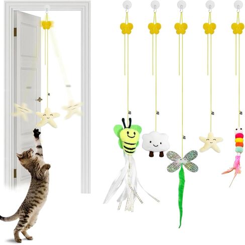 Interactive Cat Feather Toys 5 Pack Retractable Hanging Cat Teaser Toys for Indoor Cats, Exercise Toy for Bored Cats in Kuwait