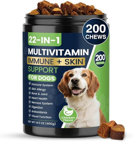 22-in-1 Dog Vitamins and Supplements 200 Chews Dog Multivitamin Chewable Containing Omega-3 Quercetin Probiotics Multivitamin for Dogs Beneficial for Joint Skin Coat Immunity Intestinal Digestion in Kuwait