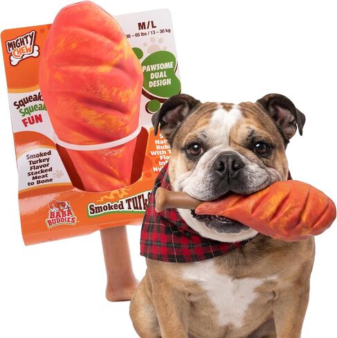Baba Buddies Turkey Leg Dog Toy for Aggressive Chewers | 5-in-1 Natural Rubber & Nylon Hybrid | Squeaky Indestructible Chew | Real Turkey Flavor | Dental Ridges | Medium & Large Dogs in Kuwait