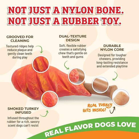 Baba Buddies Turkey Leg Dog Toy for Aggressive Chewers | 5-in-1 Natural Rubber & Nylon Hybrid | Squeaky Indestructible Chew | Real Turkey Flavor | Dental Ridges | Medium & Large Dogs in Kuwait