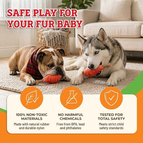 Baba Buddies Turkey Leg Dog Toy for Aggressive Chewers | 5-in-1 Natural Rubber & Nylon Hybrid | Squeaky Indestructible Chew | Real Turkey Flavor | Dental Ridges | Medium & Large Dogs in Kuwait