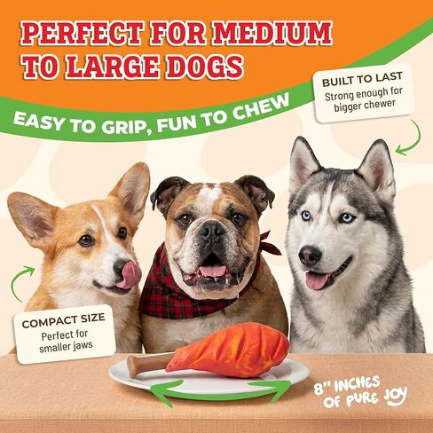 Baba Buddies Turkey Leg Dog Toy for Aggressive Chewers | 5-in-1 Natural Rubber & Nylon Hybrid | Squeaky Indestructible Chew | Real Turkey Flavor | Dental Ridges | Medium & Large Dogs in Kuwait