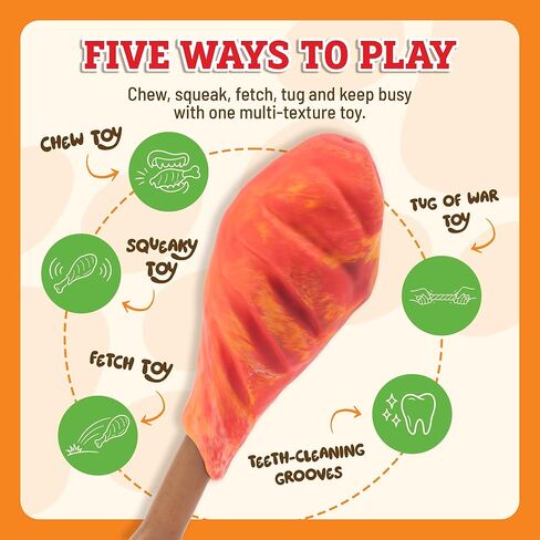 Baba Buddies Turkey Leg Dog Toy for Aggressive Chewers | 5-in-1 Natural Rubber & Nylon Hybrid | Squeaky Indestructible Chew | Real Turkey Flavor | Dental Ridges | Medium & Large Dogs in Kuwait