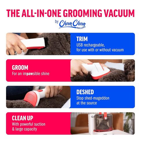 ChomChom Roller Dog Vacuum for Shedding Grooming – Dog Grooming Kit with Dog Brush Vacuum Attachment, Pet Hair Clipper with Guards, Large-Capacity Bin in Kuwait