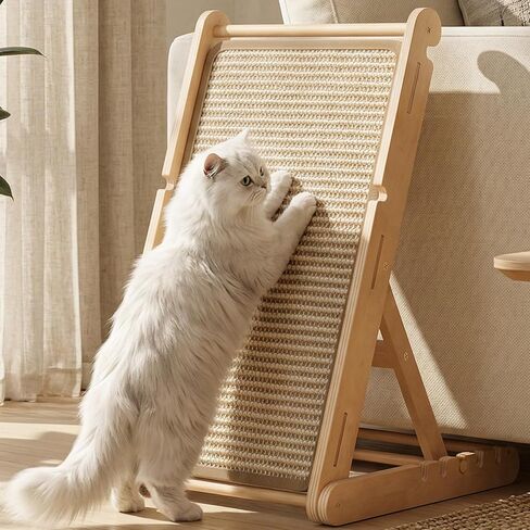 XiaZ Sisal Cat Scratcher، لوح خدش خشبي للقطط مقاس 31 بوصة مع 5 ارتفاعات قابلة للتعديل، حصيرة سيزال قابلة للاستبدال ووسادة خدش بزاوية للقطط الداخلية، جاهزة للاستخدام، لا تحتاج إلى تجميع in Kuwait