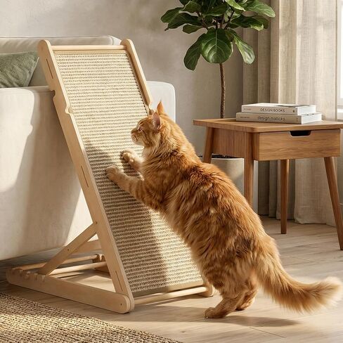XiaZ Sisal Cat Scratcher, 31" Wooden Cat Scratching Board with 5 Adjustable Heights, Replaceable Sisal Mat and Angled Scratch Pad for Indoor Cats, Ready to Use, No Assembly Required in Saudi Arabia