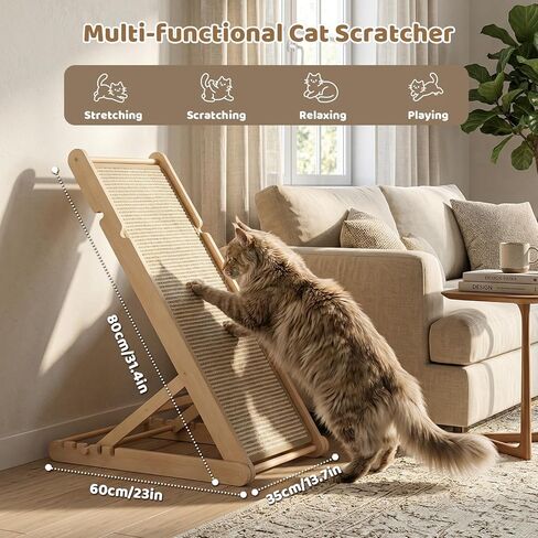 XiaZ Sisal Cat Scratcher, 31" Wooden Cat Scratching Board with 5 Adjustable Heights, Replaceable Sisal Mat and Angled Scratch Pad for Indoor Cats, Ready to Use, No Assembly Required in Saudi Arabia