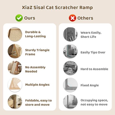 XiaZ Sisal Cat Scratcher, 31" Wooden Cat Scratching Board with 5 Adjustable Heights, Replaceable Sisal Mat and Angled Scratch Pad for Indoor Cats, Ready to Use, No Assembly Required in Saudi Arabia