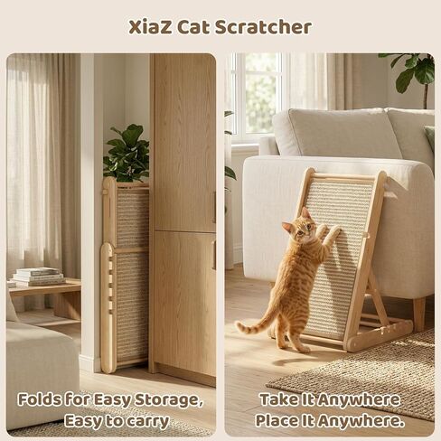 XiaZ Sisal Cat Scratcher, 31" Wooden Cat Scratching Board with 5 Adjustable Heights, Replaceable Sisal Mat and Angled Scratch Pad for Indoor Cats, Ready to Use, No Assembly Required in Saudi Arabia