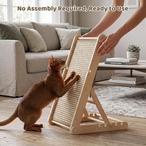 XiaZ Sisal Cat Scratcher, 31" Wooden Cat Scratching Board with 5 Adjustable Heights, Replaceable Sisal Mat and Angled Scratch Pad for Indoor Cats, Ready to Use, No Assembly Required in Saudi Arabia