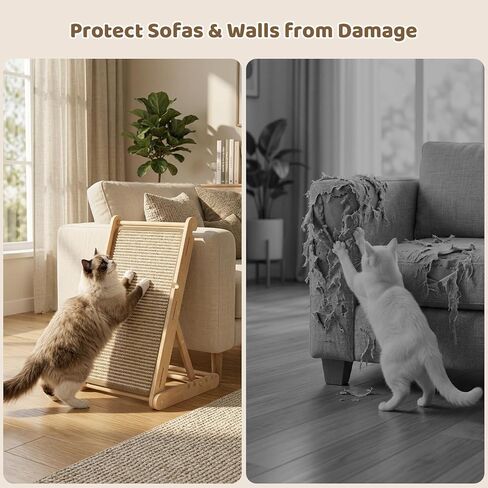 XiaZ Sisal Cat Scratcher, 31" Wooden Cat Scratching Board with 5 Adjustable Heights, Replaceable Sisal Mat and Angled Scratch Pad for Indoor Cats, Ready to Use, No Assembly Required in Saudi Arabia