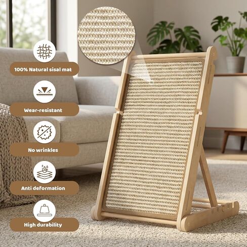 XiaZ Sisal Cat Scratcher, 31" Wooden Cat Scratching Board with 5 Adjustable Heights, Replaceable Sisal Mat and Angled Scratch Pad for Indoor Cats, Ready to Use, No Assembly Required in Saudi Arabia