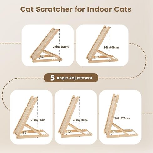 XiaZ Sisal Cat Scratcher, 31" Wooden Cat Scratching Board with 5 Adjustable Heights, Replaceable Sisal Mat and Angled Scratch Pad for Indoor Cats, Ready to Use, No Assembly Required in Saudi Arabia
