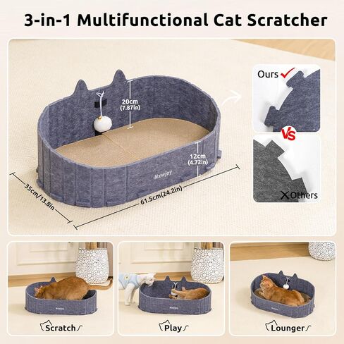 Cat Scratcher Bed for Indoor Cats 24.2 Inch Large Cardboard Cat Scratch Couch Felt Bed Cat Scratch Pad for Cat Scratching Post Board Scratchers Lounge House with Bell Ball Toys in Kuwait