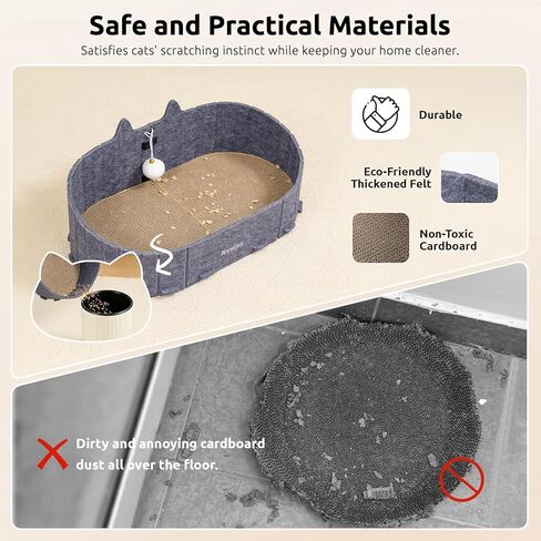 Cat Scratcher Bed for Indoor Cats 24.2 Inch Large Cardboard Cat Scratch Couch Felt Bed Cat Scratch Pad for Cat Scratching Post Board Scratchers Lounge House with Bell Ball Toys in Kuwait