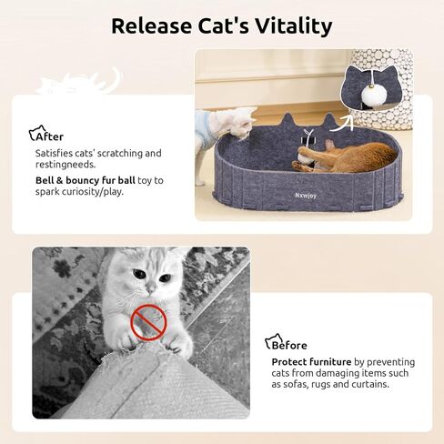 Cat Scratcher Bed for Indoor Cats 24.2 Inch Large Cardboard Cat Scratch Couch Felt Bed Cat Scratch Pad for Cat Scratching Post Board Scratchers Lounge House with Bell Ball Toys in Kuwait