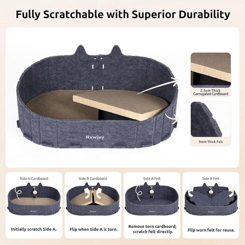 Cat Scratcher Bed for Indoor Cats 24.2 Inch Large Cardboard Cat Scratch Couch Felt Bed Cat Scratch Pad for Cat Scratching Post Board Scratchers Lounge House with Bell Ball Toys in Kuwait