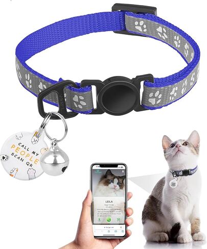 Cat Collar Breakaway with QR Code Name Tag, Reflective Kitten Collars with Bell, Cat ID Tag Personalized, Ultra-Durable, Adjustable, Quick Release, Fits Most Girl Boy Small Large Cats (8''-13.3'') in Kuwait