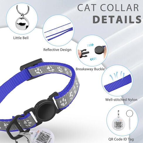 Cat Collar Breakaway with QR Code Name Tag, Reflective Kitten Collars with Bell, Cat ID Tag Personalized, Ultra-Durable, Adjustable, Quick Release, Fits Most Girl Boy Small Large Cats (8''-13.3'') in Kuwait