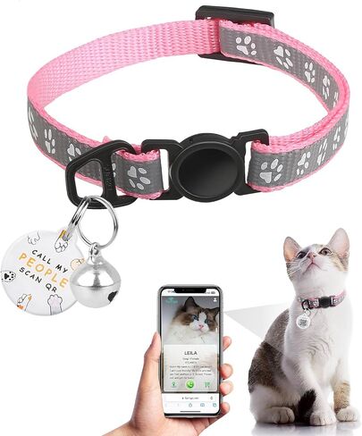 Cat Collar Breakaway with QR Code Name Tag, Reflective Kitten Collars with Bell, Cat ID Tag Personalized, Ultra-Durable, Adjustable, Quick Release, Fits Most Girl Boy Small Large Cats (8''-13.3'') in Kuwait