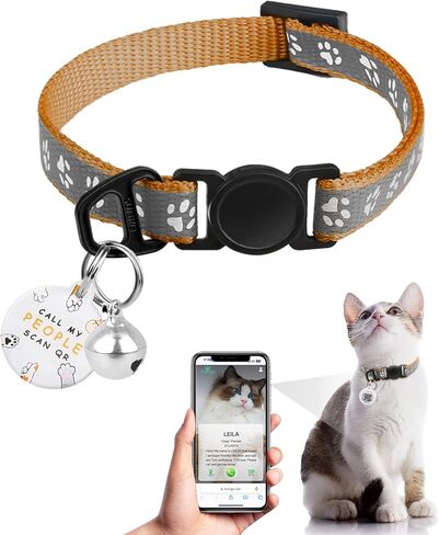 Cat Collar Breakaway with QR Code Name Tag, Reflective Kitten Collars with Bell, Cat ID Tag Personalized, Ultra-Durable, Adjustable, Quick Release, Fits Most Girl Boy Small Large Cats (8''-13.3'') in Kuwait