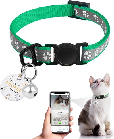 Cat Collar Breakaway with QR Code Name Tag, Reflective Kitten Collars with Bell, Cat ID Tag Personalized, Ultra-Durable, Adjustable, Quick Release, Fits Most Girl Boy Small Large Cats (8''-13.3'') in Kuwait