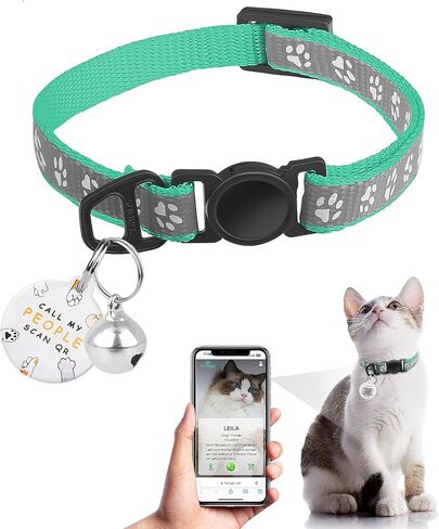 Cat Collar Breakaway with QR Code Name Tag, Reflective Kitten Collars with Bell, Cat ID Tag Personalized, Ultra-Durable, Adjustable, Quick Release, Fits Most Girl Boy Small Large Cats (8''-13.3'') in Kuwait