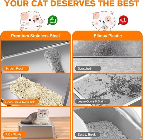 KITCATY 2PACK Stainless Steel Cat Litter Box, 17" L x 13" W x10 H Metal Kitty Litter Box with Lid, Suitable for Small and Medium-Sized Cats Never Absorbs Odors, Leak-Proof, Non-Sticky, Easy to Clean in Kuwait