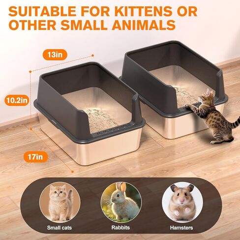 KITCATY 2PACK Stainless Steel Cat Litter Box, 17" L x 13" W x10 H Metal Kitty Litter Box with Lid, Suitable for Small and Medium-Sized Cats Never Absorbs Odors, Leak-Proof, Non-Sticky, Easy to Clean in Kuwait