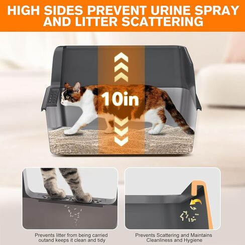 KITCATY 2PACK Stainless Steel Cat Litter Box, 17" L x 13" W x10 H Metal Kitty Litter Box with Lid, Suitable for Small and Medium-Sized Cats Never Absorbs Odors, Leak-Proof, Non-Sticky, Easy to Clean in Kuwait