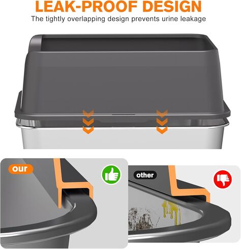 KITCATY 2PACK Stainless Steel Cat Litter Box, 17" L x 13" W x10 H Metal Kitty Litter Box with Lid, Suitable for Small and Medium-Sized Cats Never Absorbs Odors, Leak-Proof, Non-Sticky, Easy to Clean in Kuwait