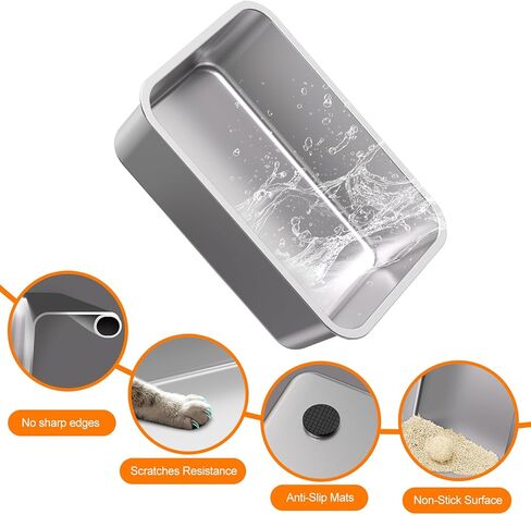 KITCATY 2PACK Stainless Steel Cat Litter Box, 17" L x 13" W x10 H Metal Kitty Litter Box with Lid, Suitable for Small and Medium-Sized Cats Never Absorbs Odors, Leak-Proof, Non-Sticky, Easy to Clean in Kuwait
