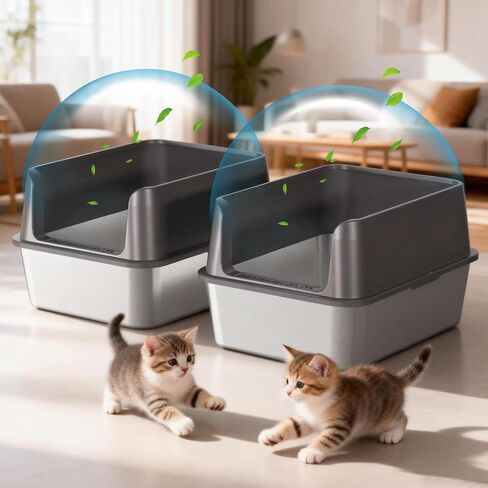 KITCATY 2PACK Stainless Steel Cat Litter Box, 17" L x 13" W x10 H Metal Kitty Litter Box with Lid, Suitable for Small and Medium-Sized Cats Never Absorbs Odors, Leak-Proof, Non-Sticky, Easy to Clean in Kuwait