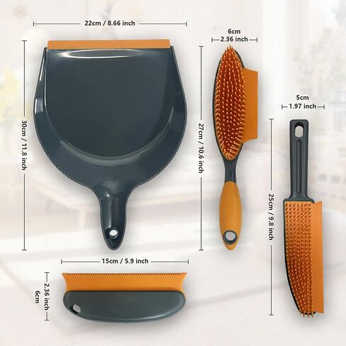 Paws & Co. Pet Hair Remover for Dogs Cats - 4-in-1 Cleaning Kit with Grooming Brush, Massage Comb & Dustpan - Fur Cleaner for Furniture, Carpet, Car, Sofa in Kuwait
