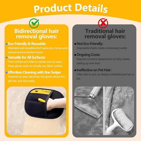 Electrostatic Pet Hair Removal Gloves | Effortless Deshedding for Dogs & Cats | Reusable & Machine Washable for Sofa, Car, Clothing & Beds (Black) in Kuwait