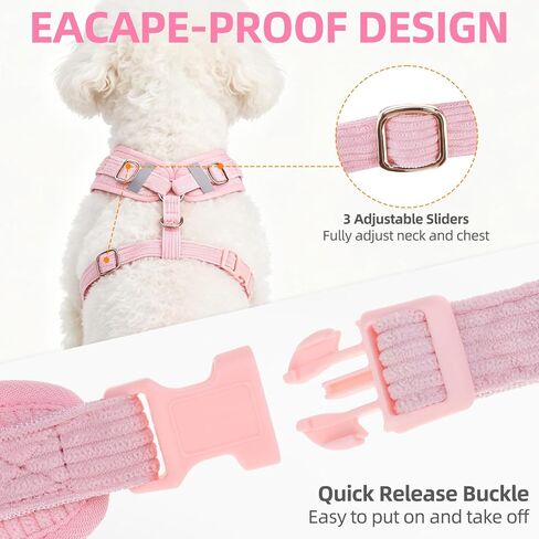 PUPTECK Dog Harness Collar and Leash Set, Adjustable No Pull Pet Vest Harness, Soft Mesh Corduroy with Cute Bow Tie, for Small Medium Dogs Puppy Outdoor Walking, Pink S in Kuwait