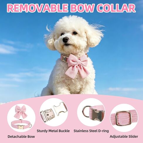 PUPTECK Dog Harness Collar and Leash Set, Adjustable No Pull Pet Vest Harness, Soft Mesh Corduroy with Cute Bow Tie, for Small Medium Dogs Puppy Outdoor Walking, Pink S in Kuwait