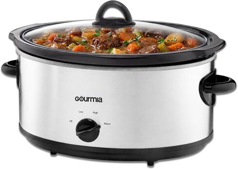 Gourmia Slow Cooker - 6 Quart Removable Ceramic Pot, Manual Controls with 3 Temperature Settings, Dishwasher Safe Crock and Glass Lid, Black in Kuwait