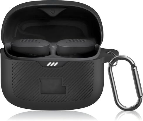 غطاء حافظة JBL Tune Buds، حافظة سماعات أذن واقية من السيليكون الناعم مرئية بإضاءة أمامية، متوافقة فقط مع JBL Tune Buds، حافظة شحن سماعات الرأس مع مجموعة ملحقات حلقة تسلق (أسود) in Saudi Arabia