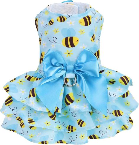 PUPTECK Cute Dog Dress with Bowknot and Leash Ring, Soft Breathable Dog Clothes Puppy Princess Girl Outfit, Pet Apparel Costume for Small Medium Sized Dogs, Pink Strawberry M in Saudi Arabia