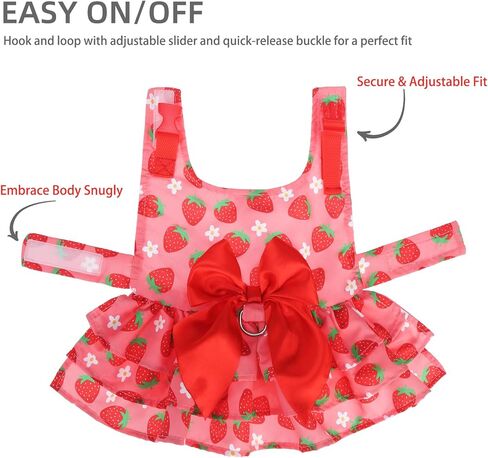 PUPTECK Cute Dog Dress with Bowknot and Leash Ring, Soft Breathable Dog Clothes Puppy Princess Girl Outfit, Pet Apparel Costume for Small Medium Sized Dogs, Pink Strawberry M in Saudi Arabia
