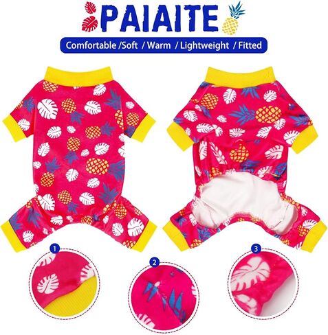 بذلة Paiaite قطنية قابلة للتمدد بأربعة أرجل Pjs: بيجامة للكلاب بنمط الأناناس - ملابس خفيفة الوزن ومريحة للجراء، ملابس نوم مريحة للحيوانات الأليفة لتغطية تساقط الشعر بحافة صفراء XS in Kuwait