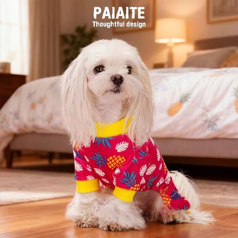 بذلة Paiaite قطنية قابلة للتمدد بأربعة أرجل Pjs: بيجامة للكلاب بنمط الأناناس - ملابس خفيفة الوزن ومريحة للجراء، ملابس نوم مريحة للحيوانات الأليفة لتغطية تساقط الشعر بحافة صفراء XS in Kuwait