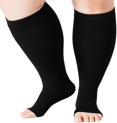 Abodhu Plus Size Compression Socks Open Toe Compression for Women& Men 15-25mmHg Wide Calf Knee High Toeless Compression Sock in Saudi Arabia