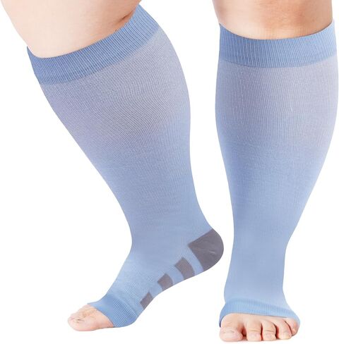 Abodhu Plus Size Compression Socks Open Toe Compression for Women& Men 15-25mmHg Wide Calf Knee High Toeless Compression Sock in Kuwait
