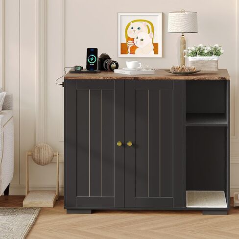 أثاث Garvee Large Cat Robot 4 Enclosure Furniture، خزانة روبوت Litterbox للقطط مع مخرج طاقة سلك طاقة بطول 5 أقدام، رف مقاوم للكلاب، لمعظم صناديق القمامة ذاتية التنظيف باللون الأسود in Kuwait