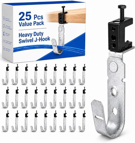 Blulu 25 Pcs Cable Support J Hook with Beam Clam Swivel Heavy Duty Metal Hangers for J Hook Hanging Cable Management Organizing Wire G60 Galvanized Steel (3/4 Inch) in Kuwait