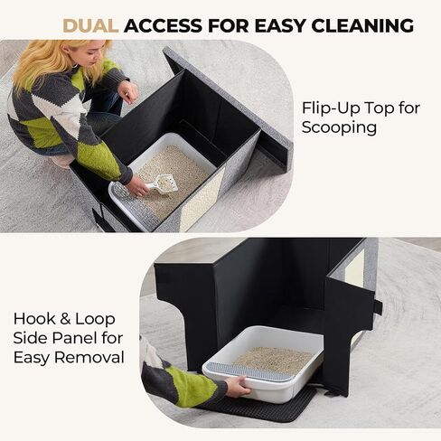Cat Litter Box Enclosure Furniture, Hidden Litter Box with Cat Bed, Waterproof Odor Control Litter Box Cover, Dog Proof Foldable Storage Bench, Easy Assembly (Grey, Large (30" x 17.7"x 17.7")) in Kuwait