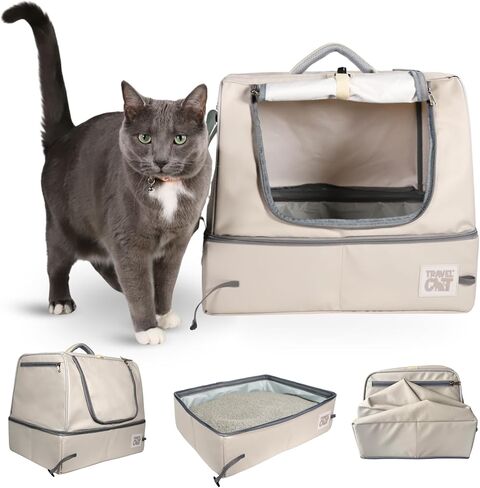 Travel Cat Porta-Pawty Plus Covered Portable Litter Box for Cats — Portable, Foldable Enclosed Cat Bathroom with Waterproof Interior & Roll-Up Door — Easy-Clean Travel Litter Solution in Kuwait
